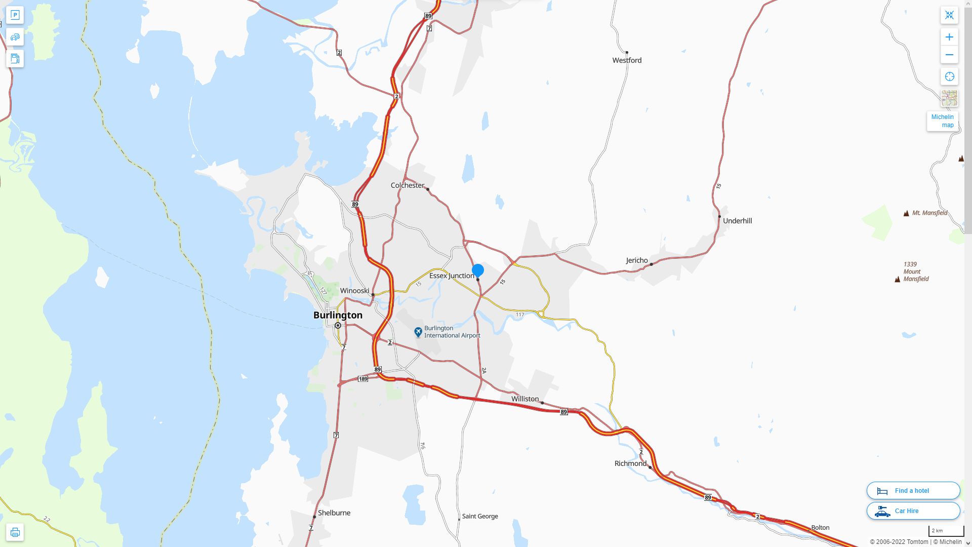 Essex Junction Vermont Highway and Road Map